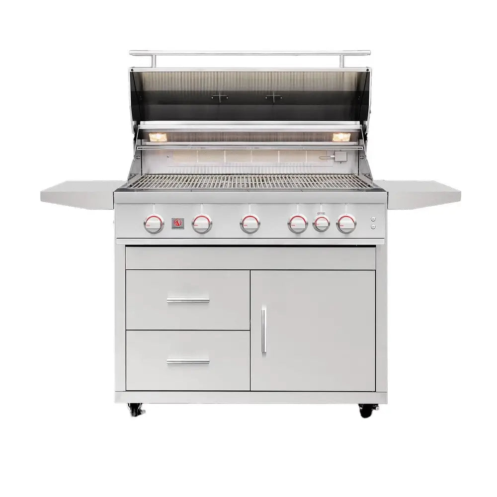 Summerset Sizzler Pro 40” Grill in a Deluxe Cart Open Lid Front View