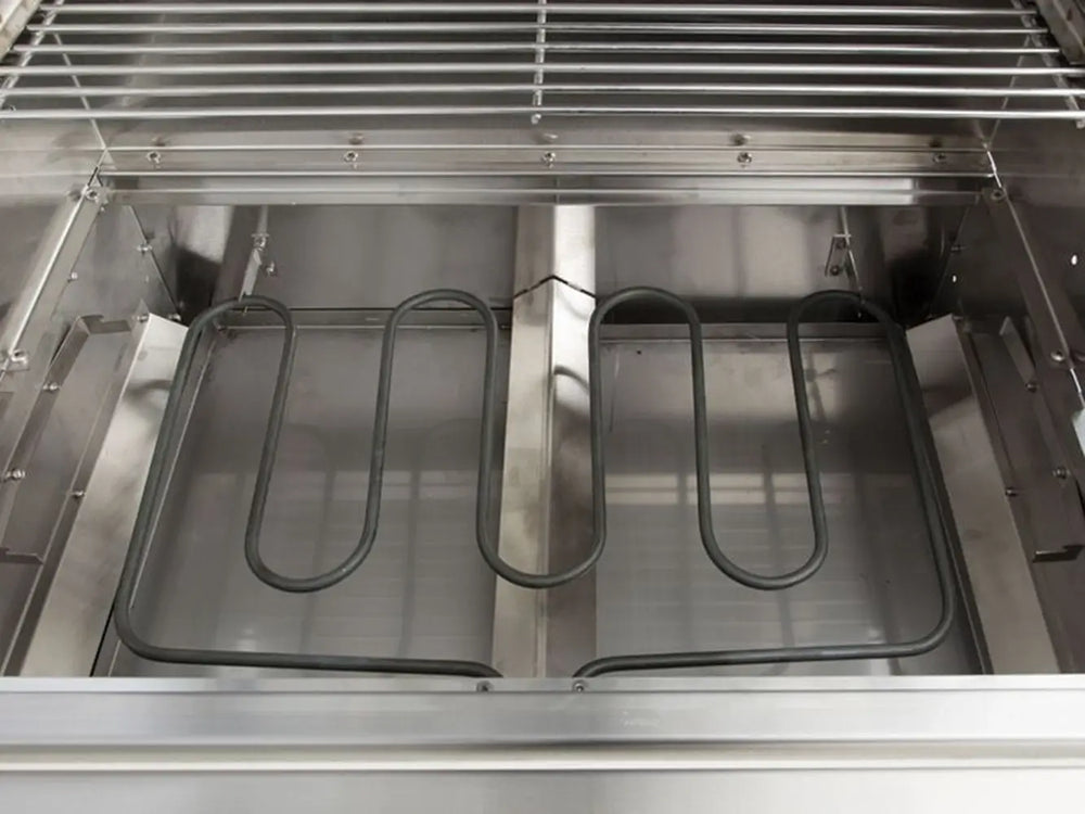 Close-up of stainless steel heating element inside ElectriChef outdoor electric grill.
