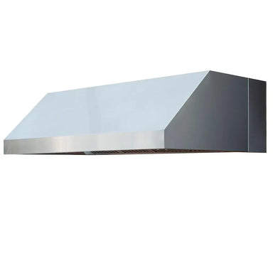 Summerset stainless steel Outdoor Vent Hood, sloped side profile for wall mount ventilation.