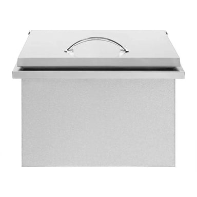 Summerset built-in drop-in outdoor cooler, stainless steel construction, with closed lid and handle.