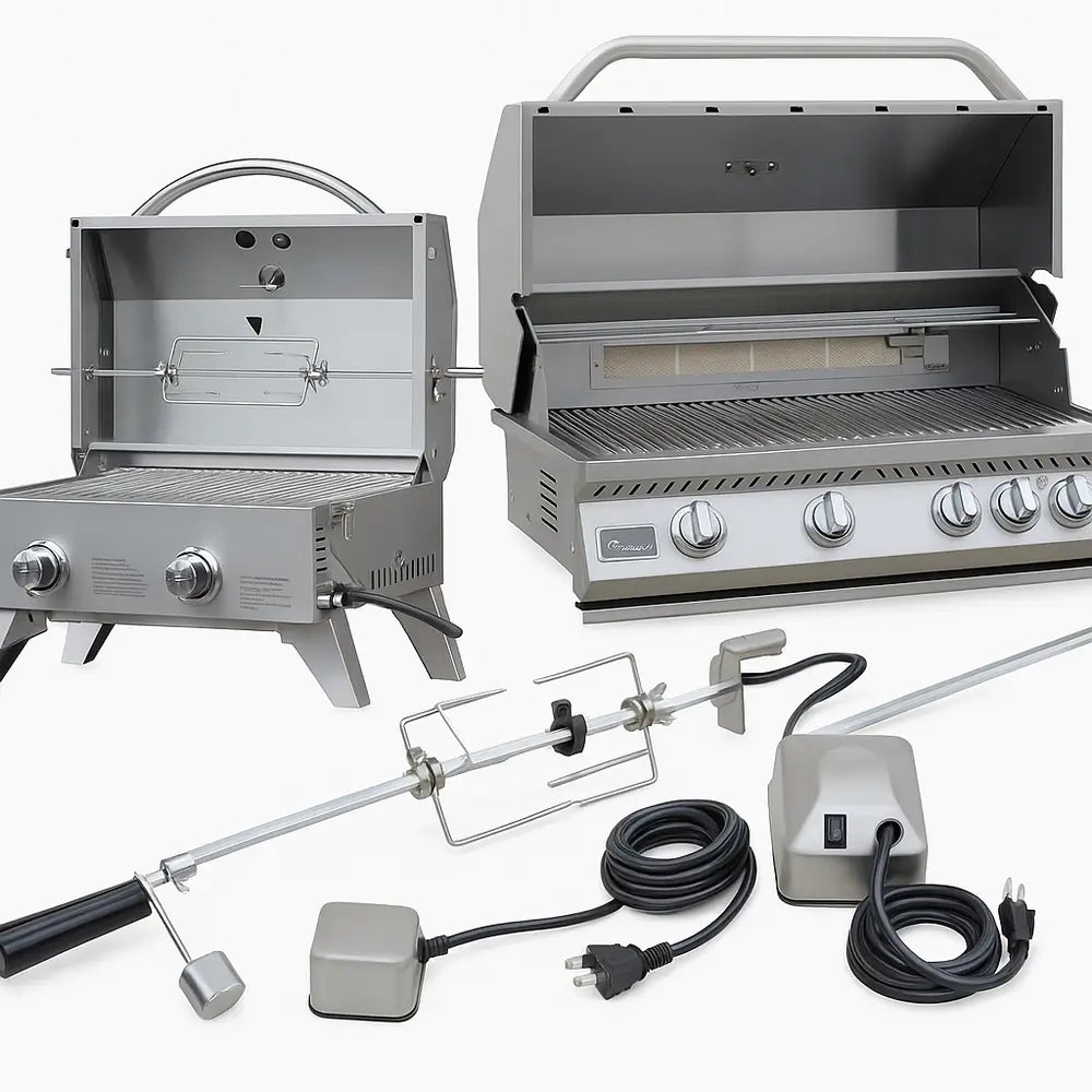 KoKoMo 4 Burner Built in Grill Bundle with Portable Grill and Rotisserie Kit