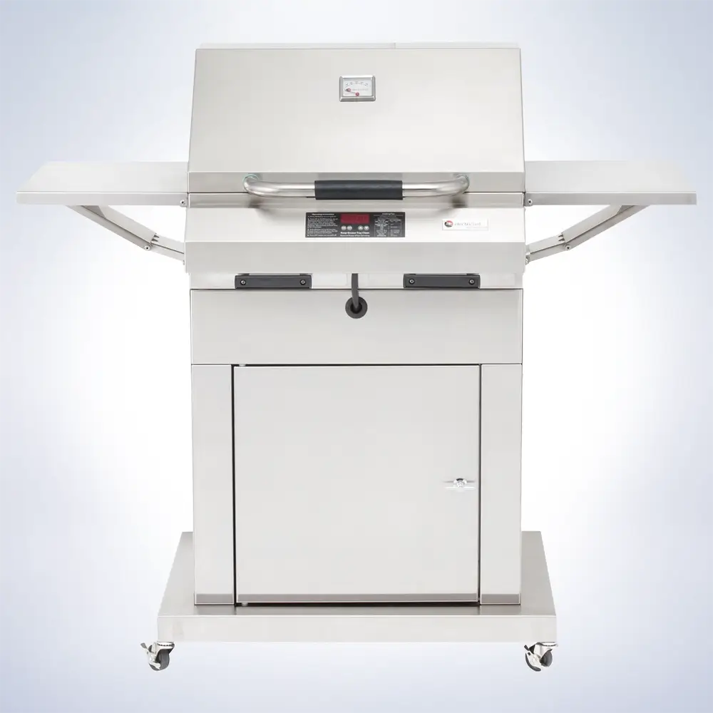 ElectriChef Ruby 32″ Closed-Base Electric Grill Closed Lid with Side Shelves Open