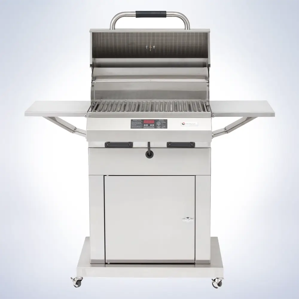 ElectriChef Ruby 32″ Closed-Base Electric Grill with Side Shelves Open
