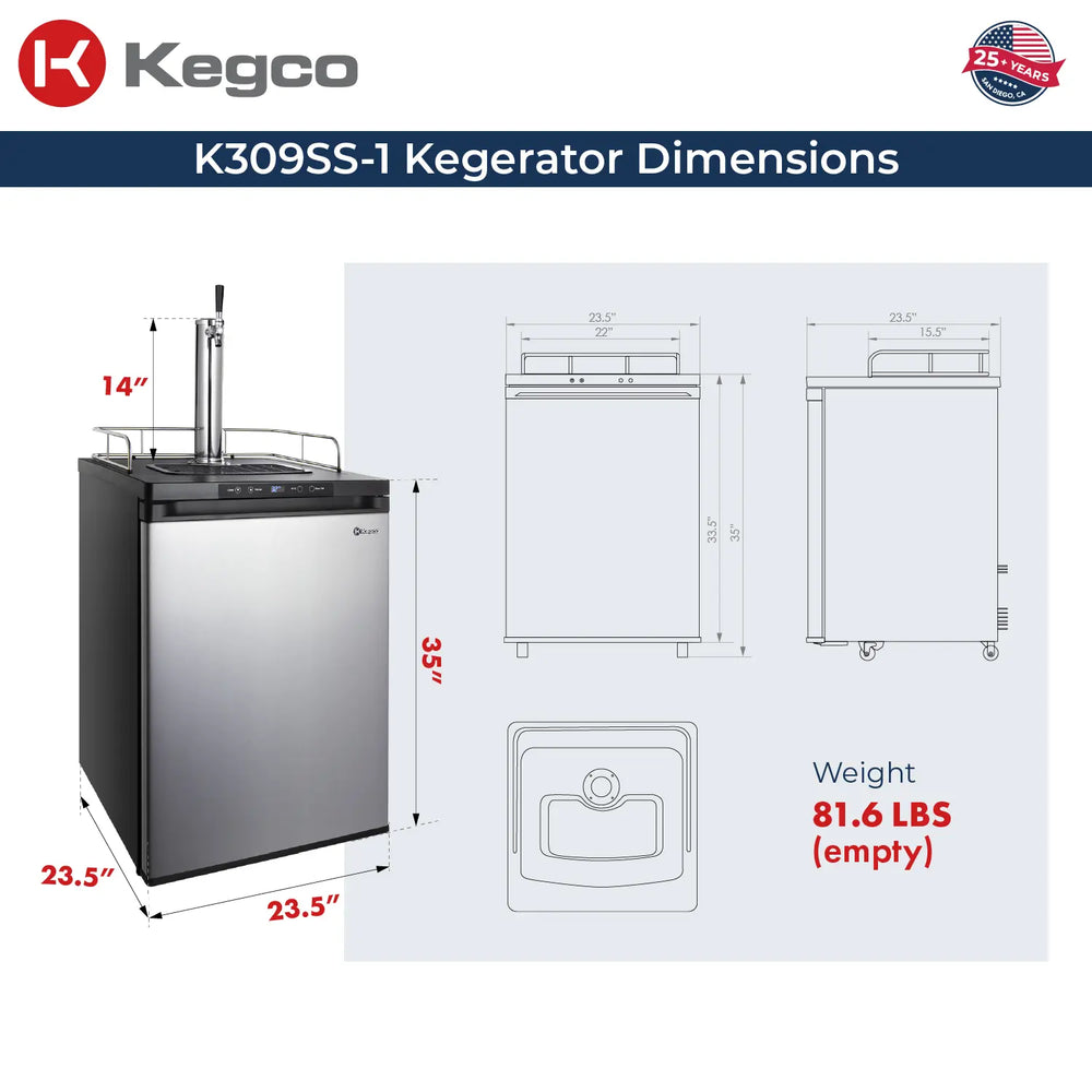 Kegco K309 Kegerator Dimensions