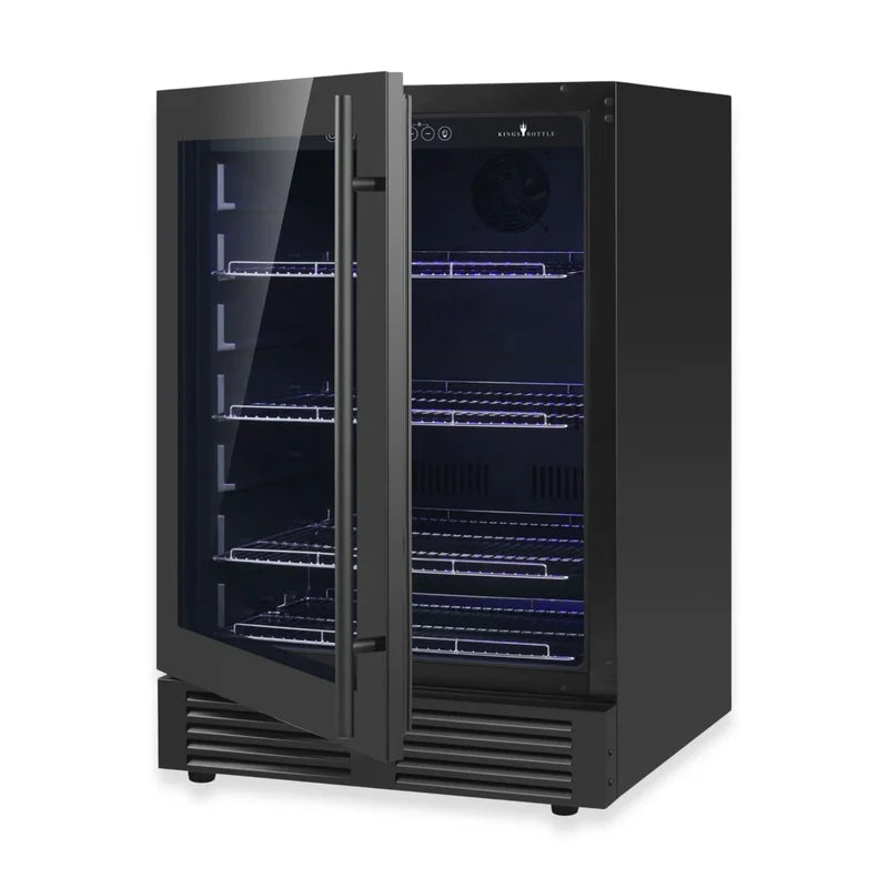 KingsBottle KBU145BX-FG LHH Built-In Black Glass Display Fridge with LED Shelves