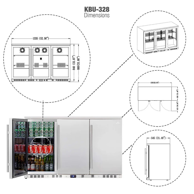 KingsBottle KBU328ASD Beverage Cooler Technical Drawing with Measurements