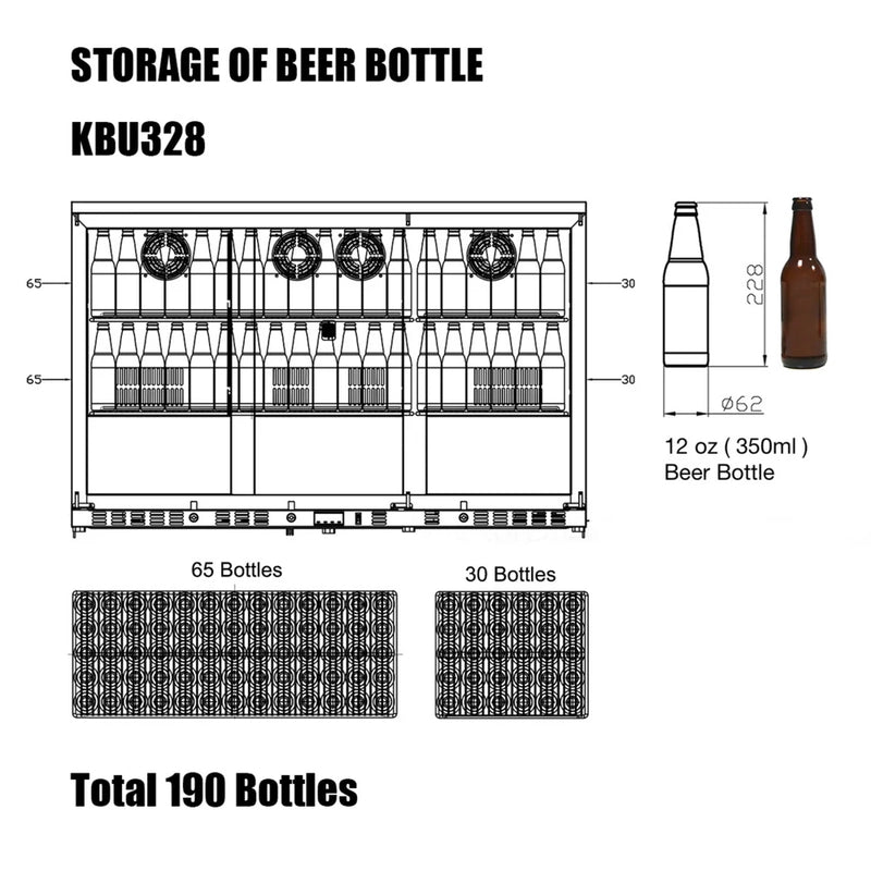 KingsBottle KBU328ASD Beer Bottle Storage Diagram Showing 190 Bottle Capacity