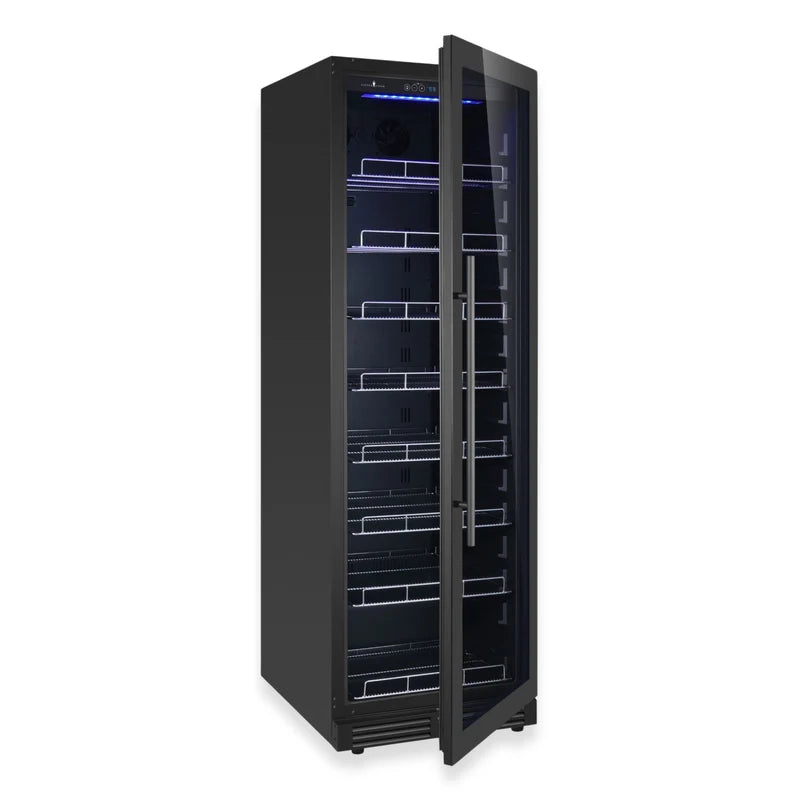KingsBottle KBU425BX black door beverage refrigerator with right hinge and minimalist handle