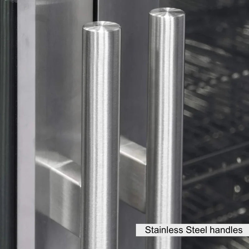 KingsBottle KBU56M close-up of stainless steel fridge door handles.