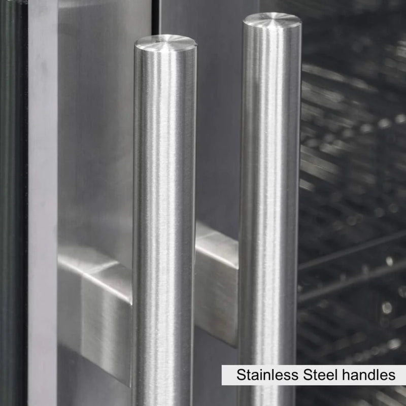 KingsBottle KBU56M close-up of stainless steel fridge door handles.