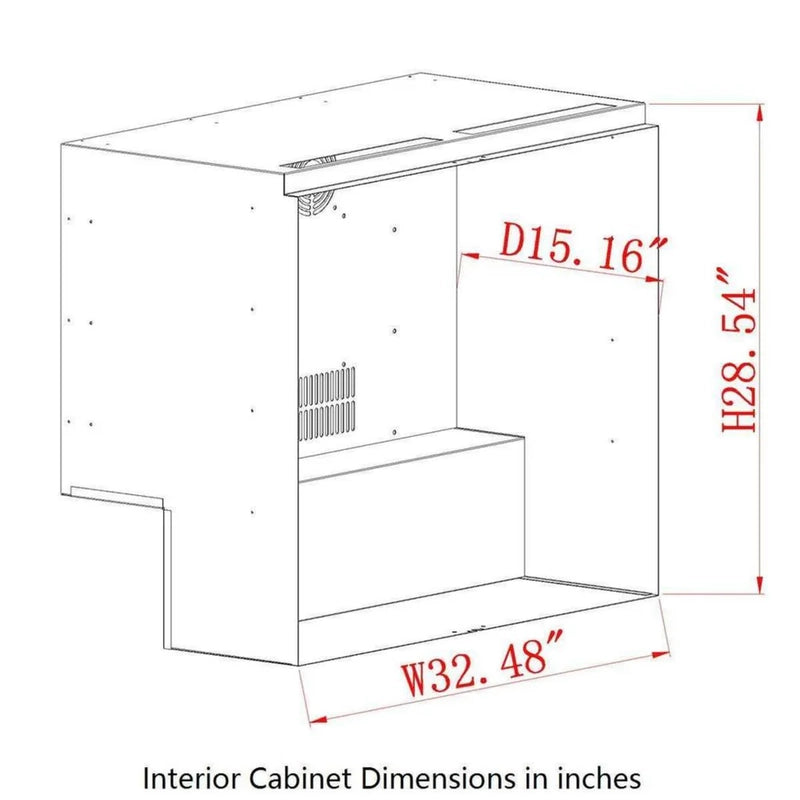 KingsBottle KBU56M interior cabinet dimensions diagram with detailed measurements in inches.