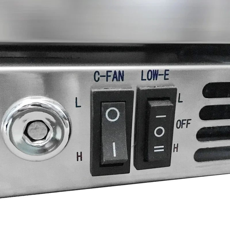 KingsBottle KBU56M temperature control panel showing C-FAN and LOW-E switches for optimal cooling performance.