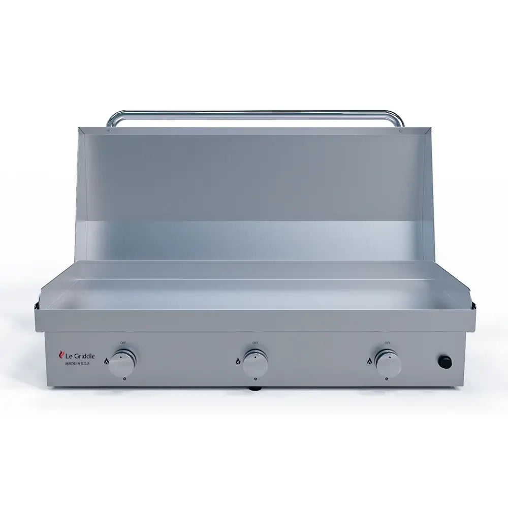 Le Griddle 41" Big Texan Gas Griddle with Lid – 27,000 BTUs Open Lid Front View
