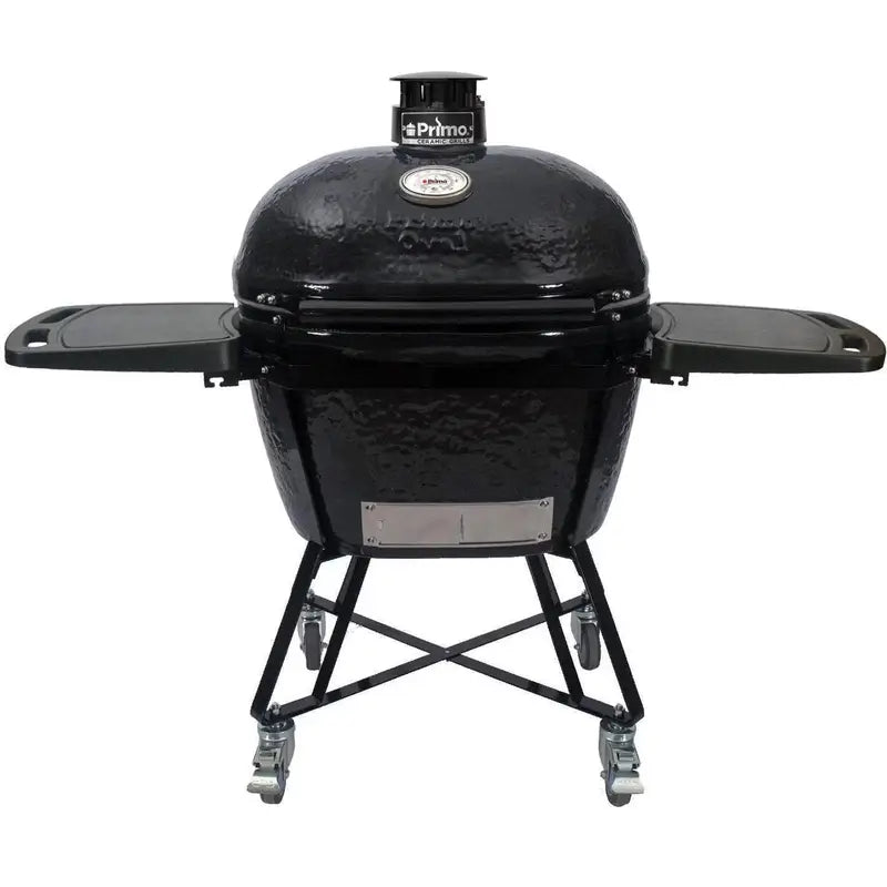 Primo PGCXLC All-In-One Oval XL 400 Ceramic Kamado Grill With Cradle Side Shelves And Stainless Stee lGrates