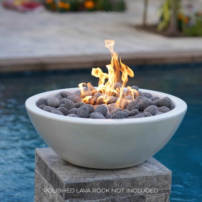 The Outdoor Plus Sedona GFRC Concrete Fire Bowl with Lava Rock and Fire