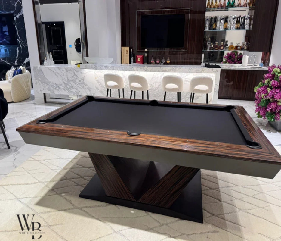 White Billiards Meridian Pool Table – Black Top in Contemporary Marble Kitchen