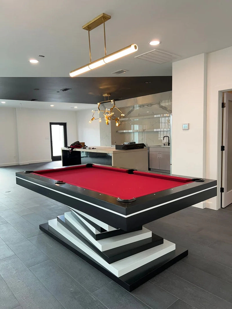 White Billiards Neavio slate pool table with red felt and sleek monochrome styling