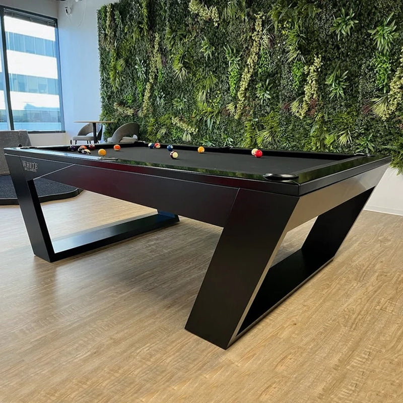 White Billiards Valenti modern black pool table with angular leg design and matte finish