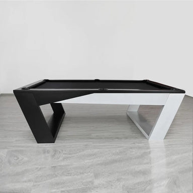 White Billiards Valenti high-end pool table with matte black felt and geometric frame