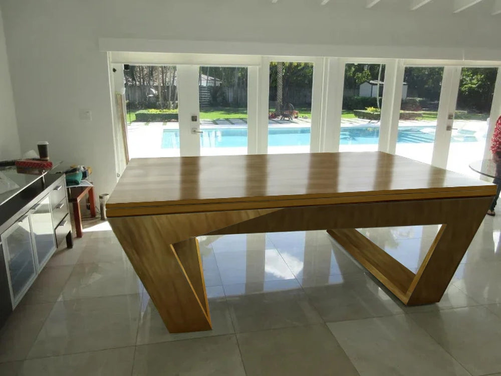 White Billiards Valenti convertible pool table with wood top cover for dining use