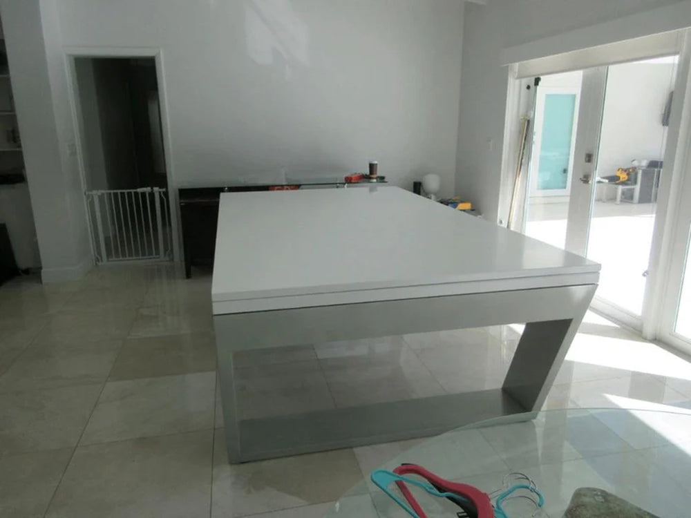 White Billiards Valenti modern dining conversion table in white finish, front view