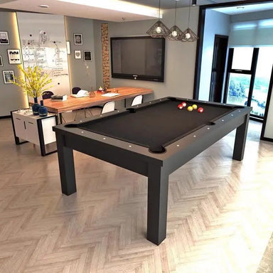 Modern White Billiards Alpha convertible dining pool table in black matte finish