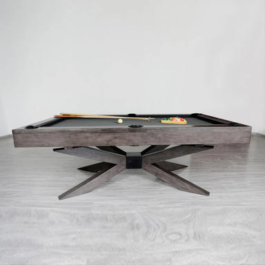 Side profile of the White Billiards Asbury luxury billiards table with premium dark wood and black felt.