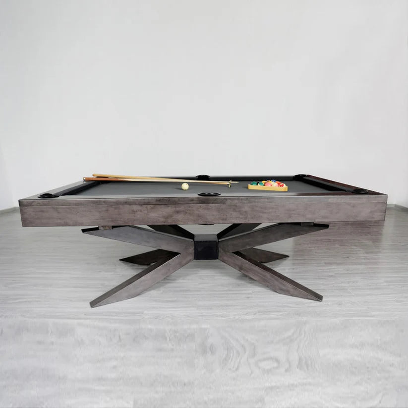 Side profile of the White Billiards Asbury luxury billiards table with premium dark wood and black felt.
