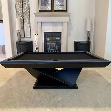 White Billiards Kyoto slate pool table with all-black finish and clean modern lines