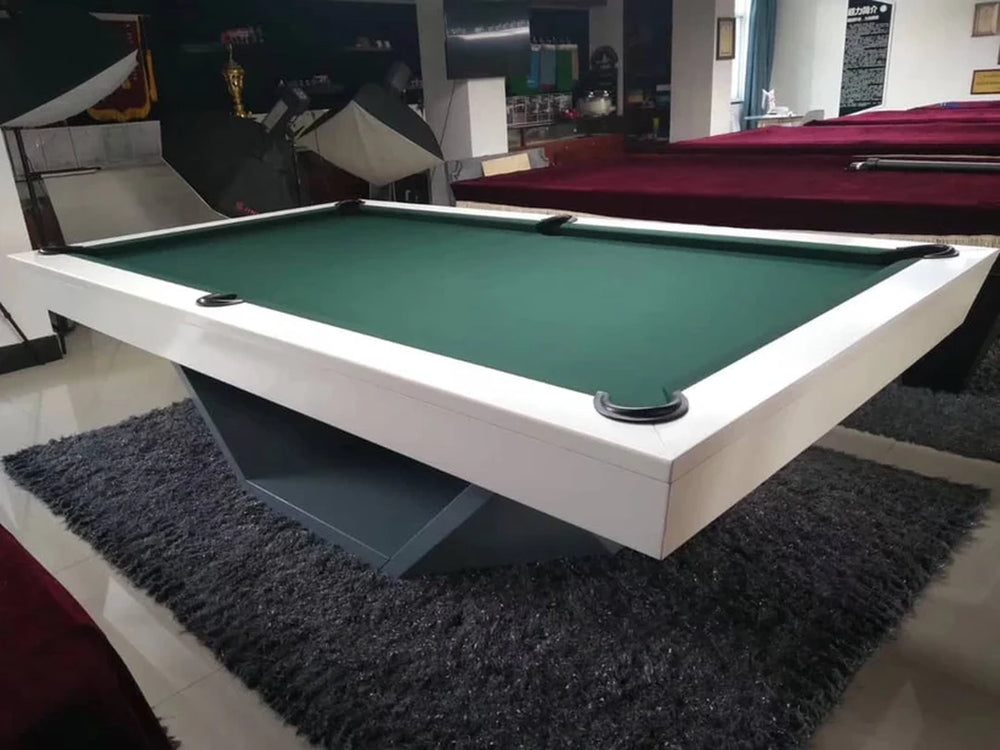 White Billiards Olics modern slate pool table with black base and green felt