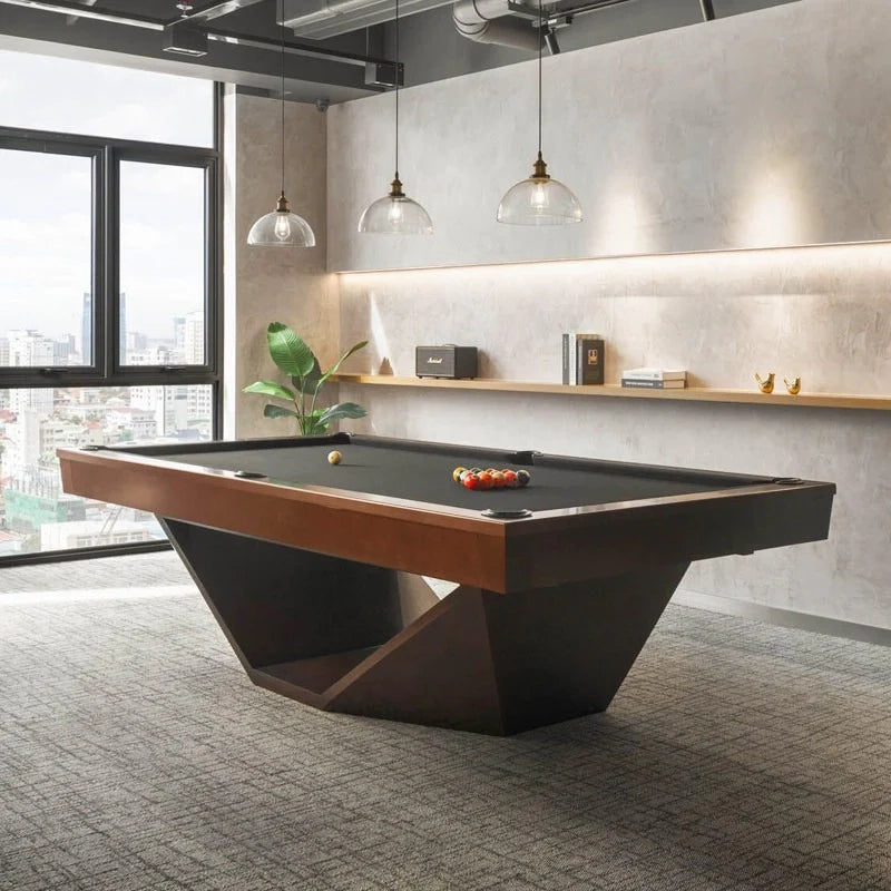 White Billiards Olics designer pool table in walnut and black finish