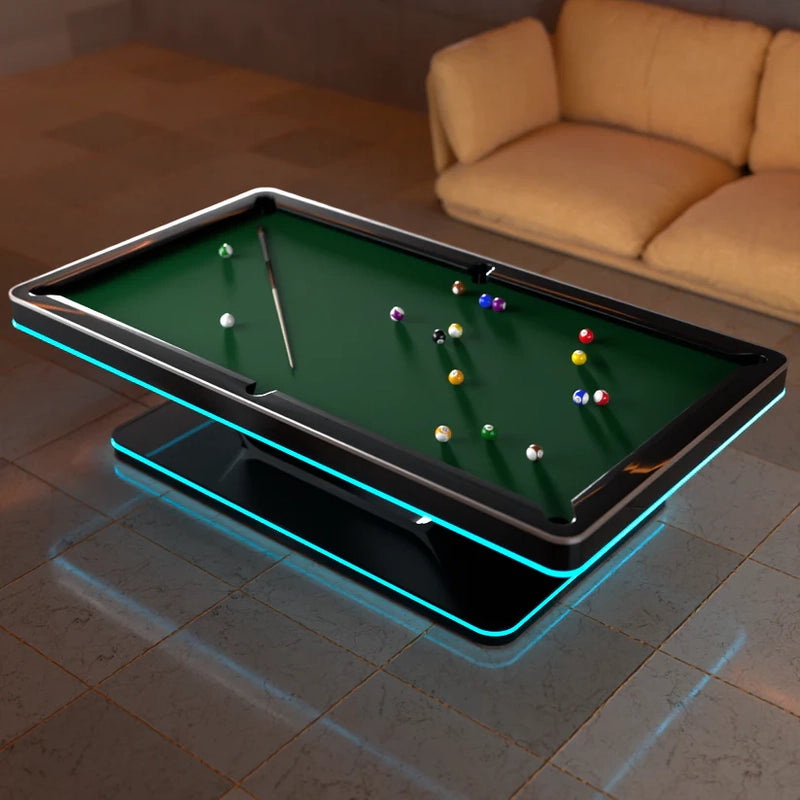 Top-down view of White Billiards Stark pool table showcasing green felt and professional layout.