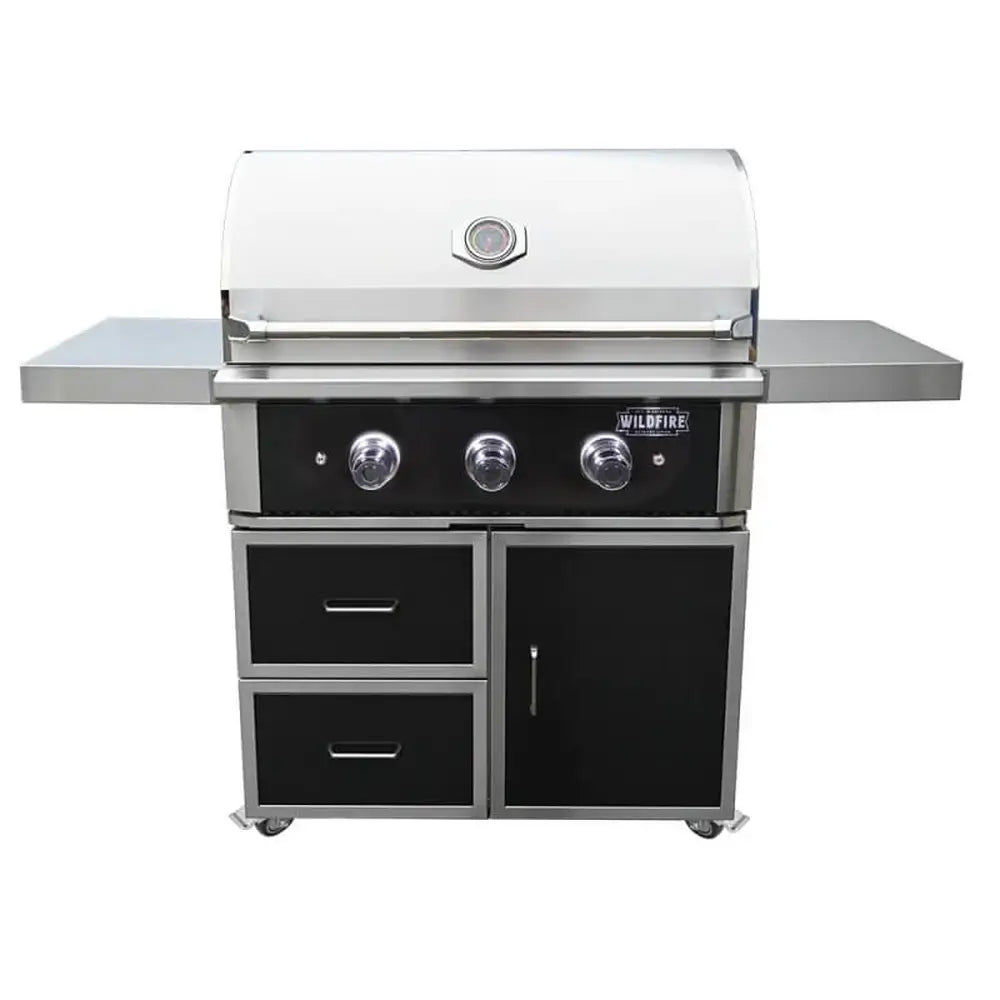 Wildfire Ranch Pro 30 Black Grill – Infrared & 304 SS in a Black Stainless Steel Cart
