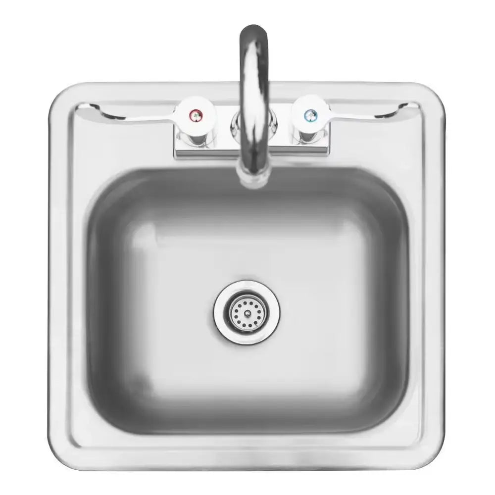 Top-down view of Summerset SNK-15D outdoor sink with chrome faucet, hot/cold indicators, and drain.