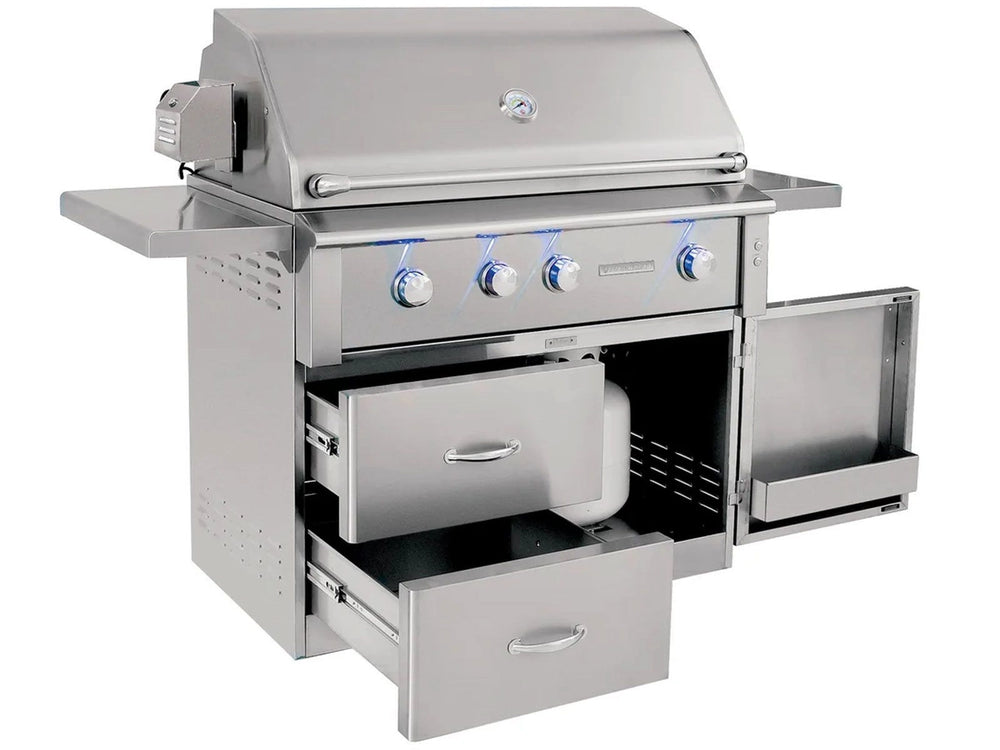 American Made Grills Alturi 42" Cart Gas Grill w/ Rotisserie Shelves Open