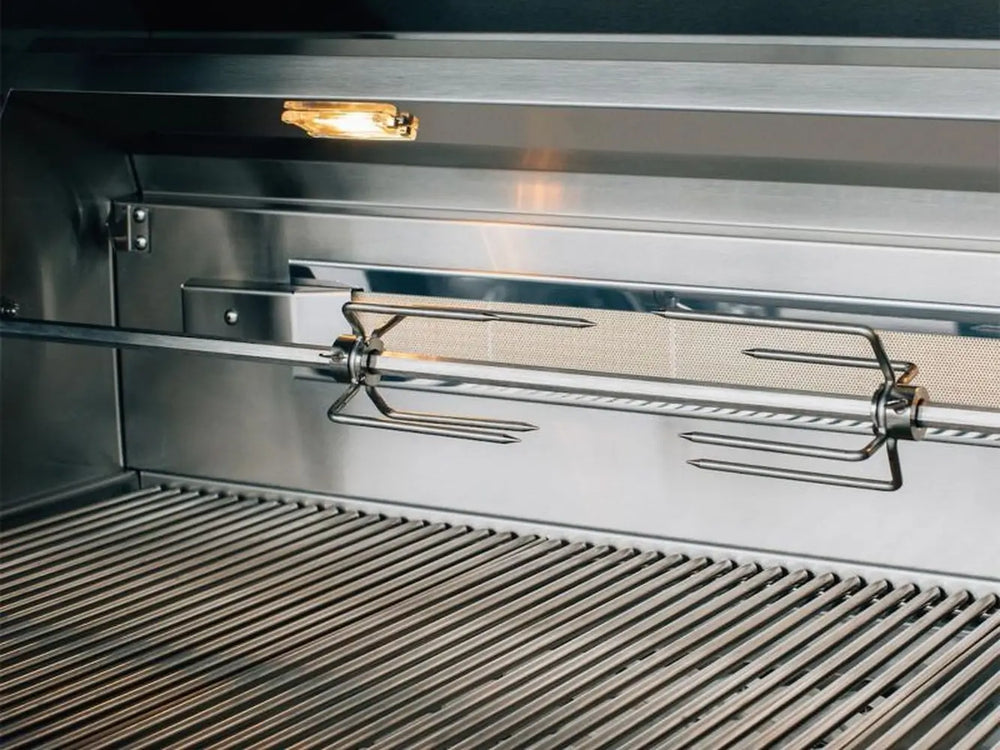 Rotisserie kit and infrared burner in luxury outdoor grill