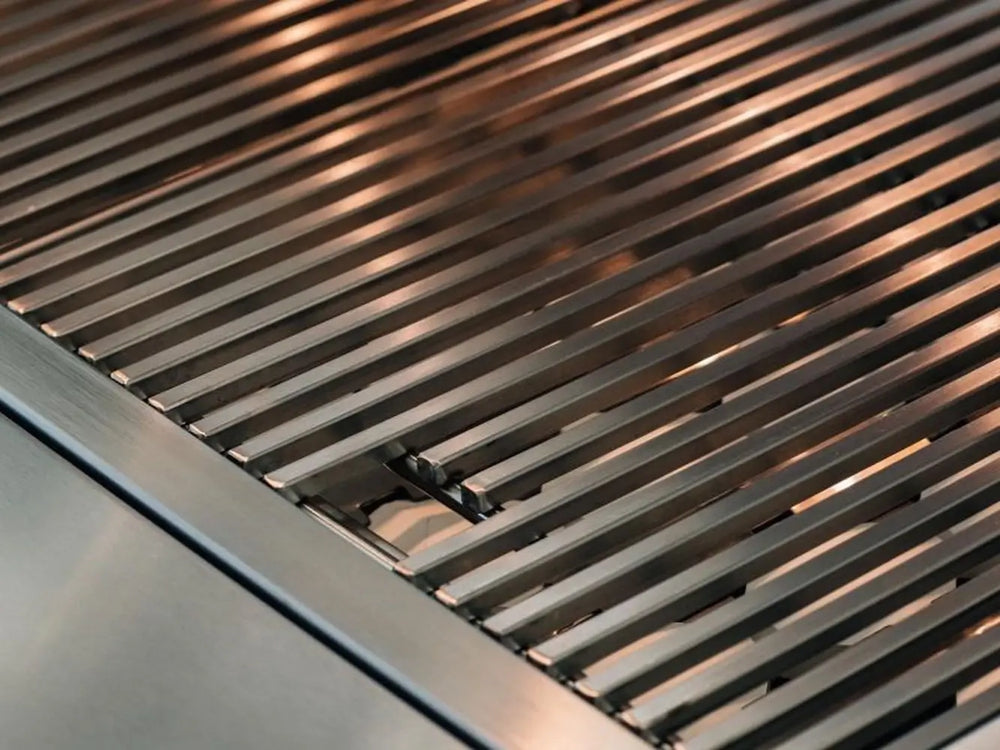 Heavy-duty stainless steel grill grates close-up