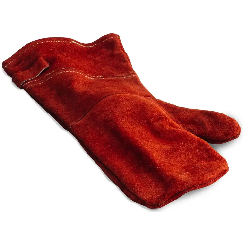 The Summerset red suede heat-resistant grilling glove included in the SSTOAK-1 pizza oven accessory kit.