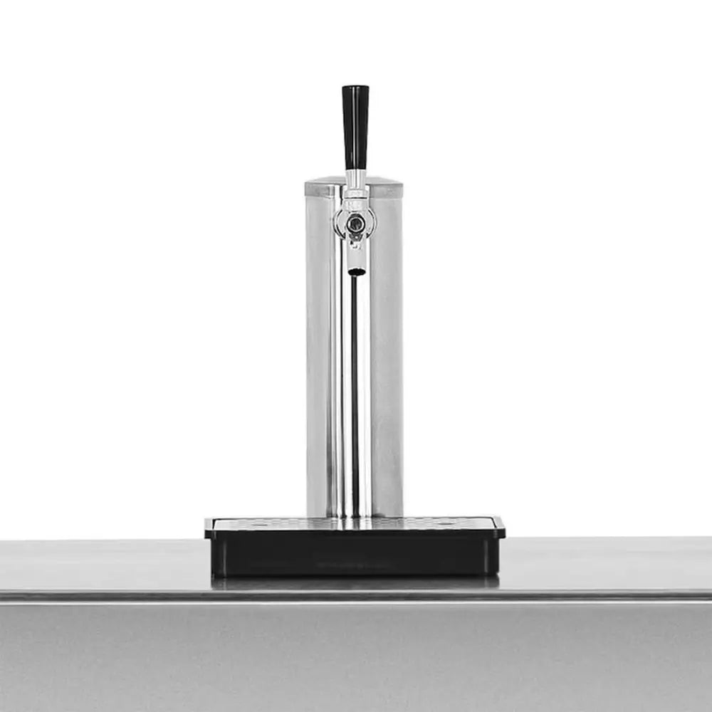 Summerset RFR-TAP-1 single keg tap tower with chrome finish, black handle, and drip tray on counter.