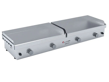 Le Griddle stainless steel outdoor gas griddle with dual cooking zones and closed lids