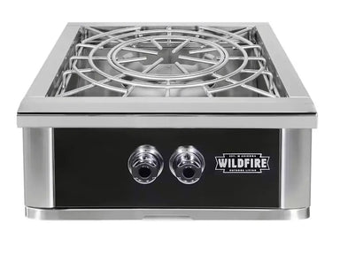 Wildfire Ranch Pro Black Stainless Steel Power Burner – 60,000 BTUs with exposed dual-ring burner and stainless steel grate, designed for high-heat wok cooking and oversized pots in premium outdoor kitchens.