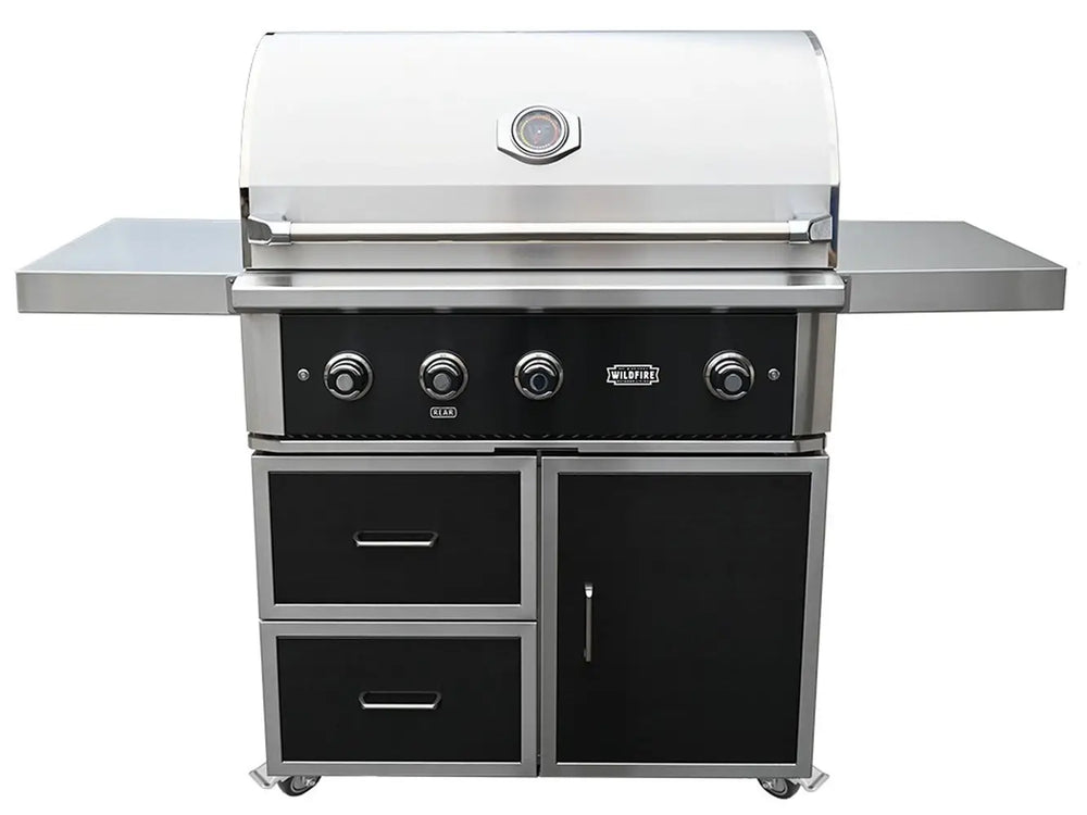Wildfire Ranch Pro 36 Built‑In Grill – Black 304 SS in a Black Stainless Steel Cart