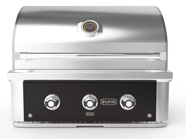 Wildfire 30-Inch 3-Burner Gas Grill – front view with stainless steel hood and control knobs
