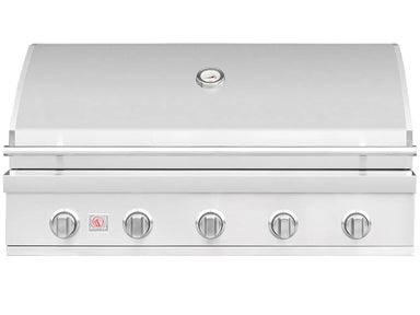 Front view of Summerset built-in 5-burner stainless steel gas grill with closed hood