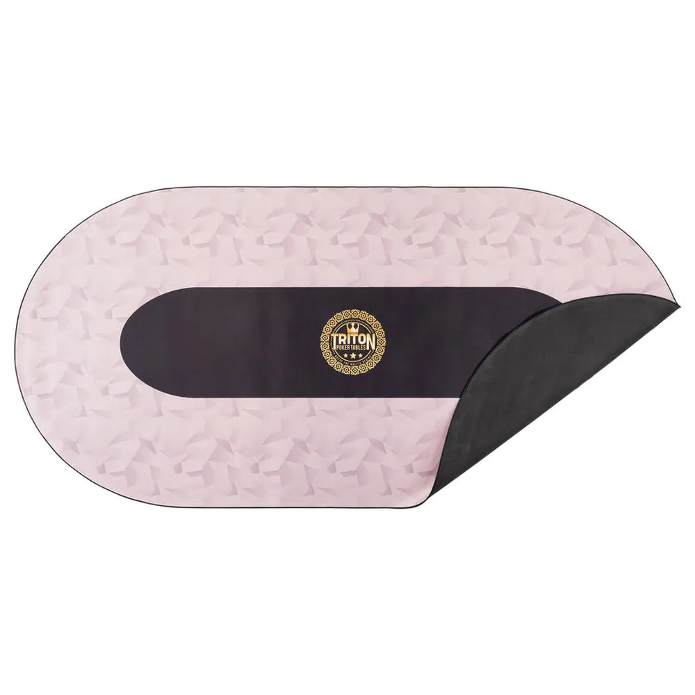 Pink Triton poker table felt mat with removable black backing and centered logo for portable casino game table use.