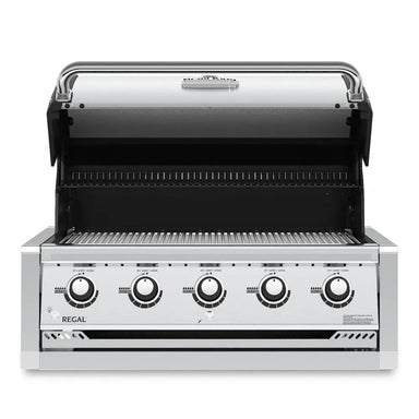 Broil King Regal S520 built-in 5-burner gas grill with lid open