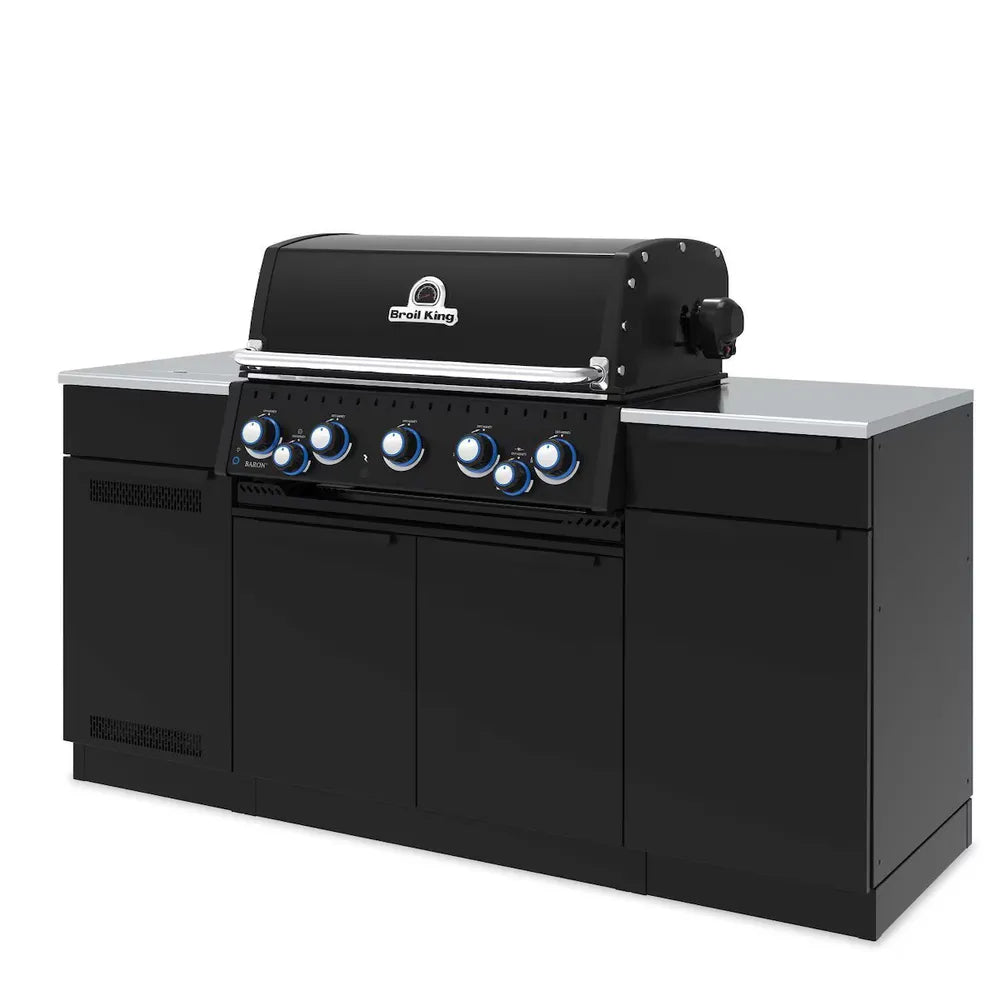 Broil King Baron 590i Grill Center with side burner, angled view