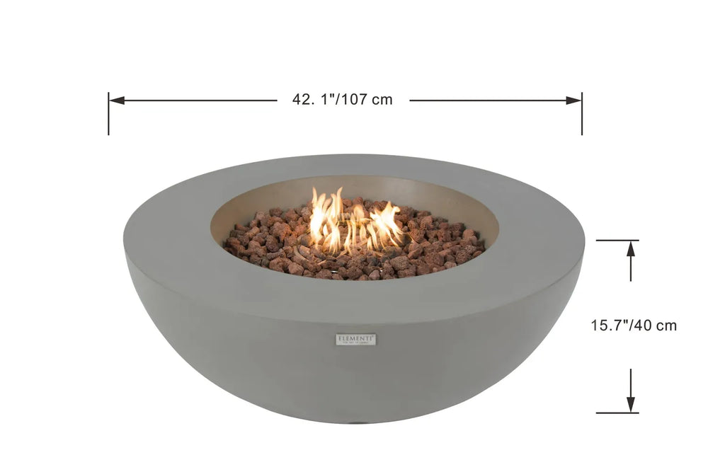 Product dimension diagram for the Elementi Lunar Bowl showing a 107cm (42 inch) diameter and 40cm (15 inch) height.