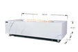 Technical dimension diagram for the Elementi Plus OFP121BW Carrara Bianco fire table, indicating square dimensions: 106.7 cm (L) x 106.7 cm (W) x 36.5 cm (H).