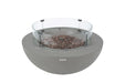 Clear tempered glass circular wind guard installed on an Elementi Lunar Bowl fire pit.